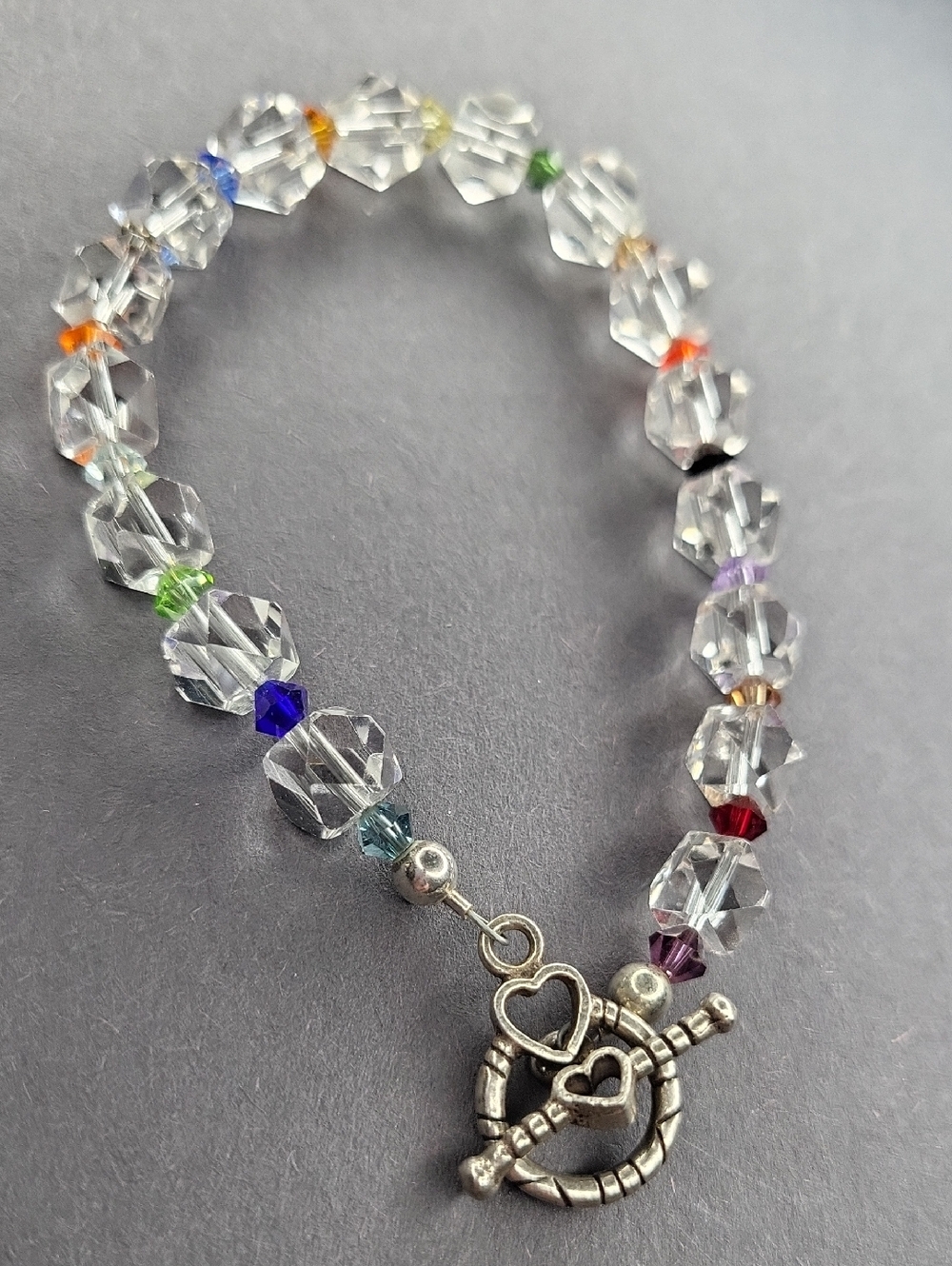 Crystal Bead Toggle Bracelet with Multicolor Accent Beads